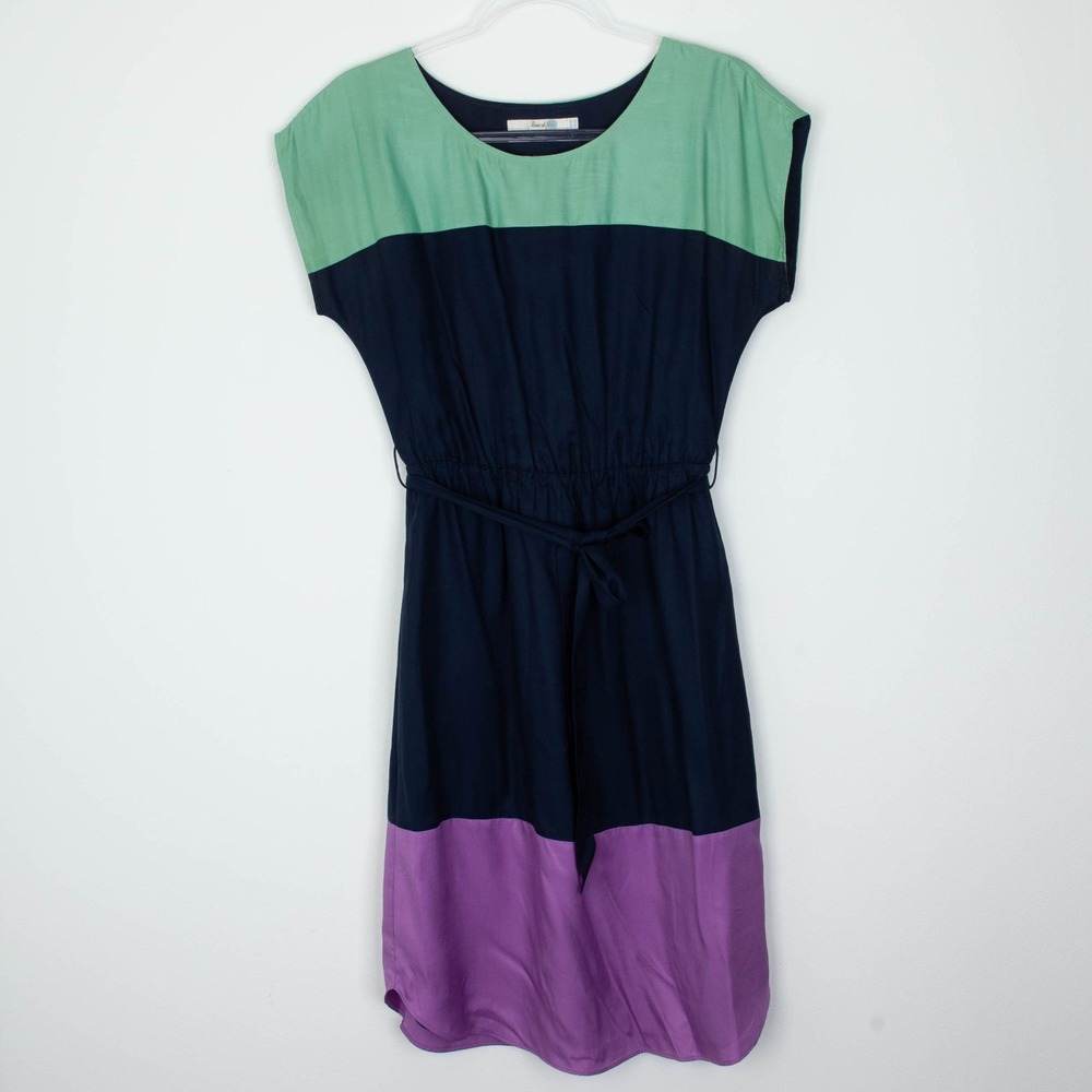 Boden Colorblock Midi Dress in Green, Navy & Purple